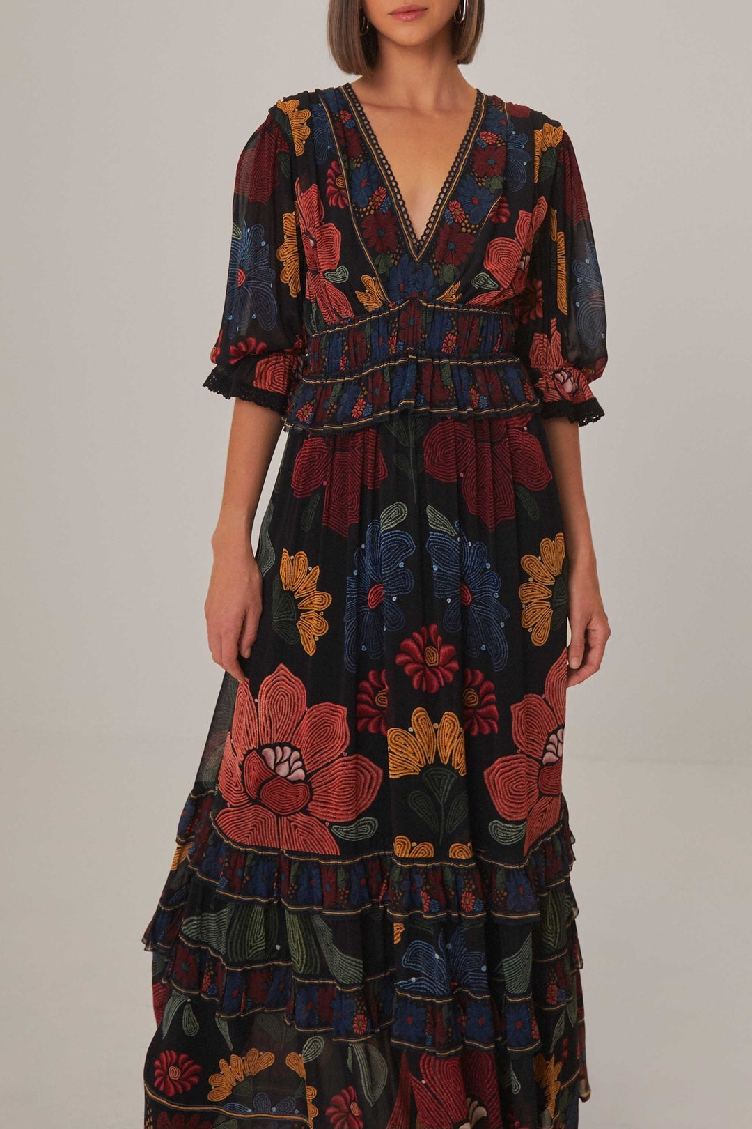Stitched Garden Black Robe longue - Stitched Garden Black