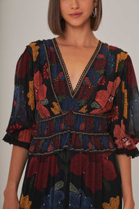 Robe longue à manches courtes - Noir