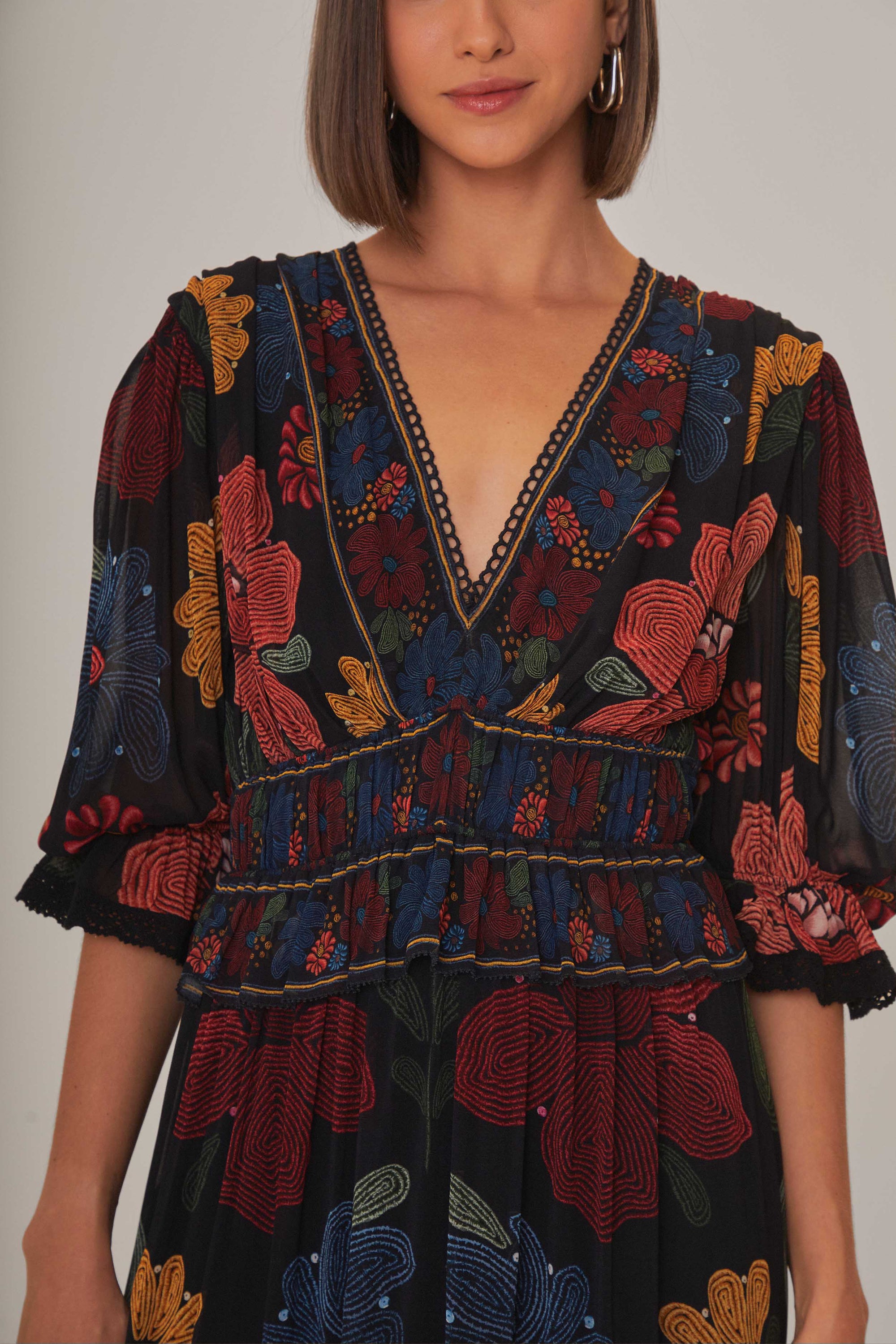 Robe longue à manches courtes - Noir
