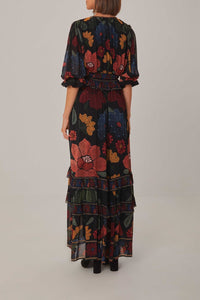 Robe longue à manches courtes - Noir