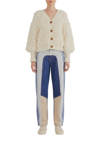 Cardigan à col V texturé en laine mélangée - Blanc
