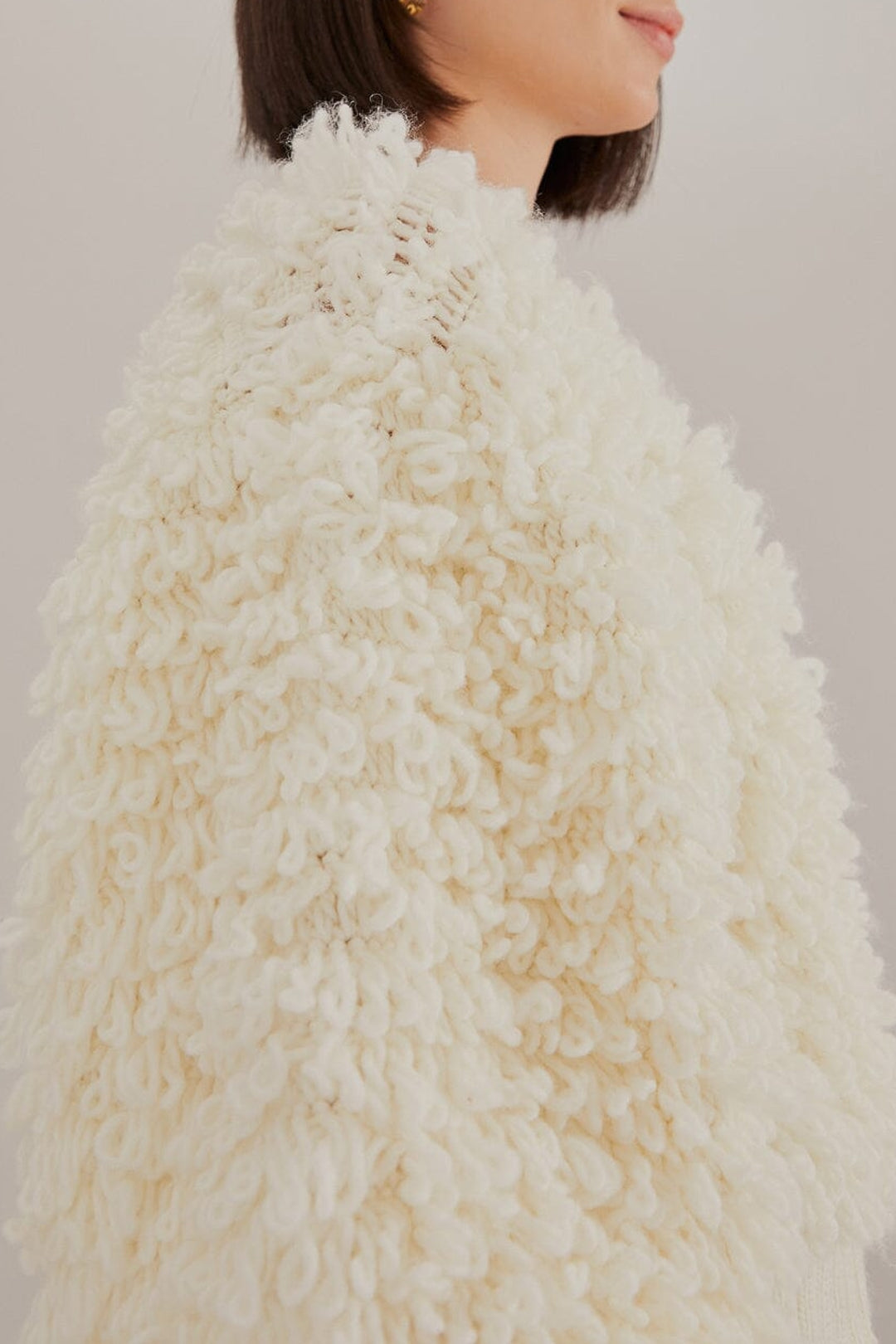 Cardigan à col V texturé en laine mélangée - Blanc