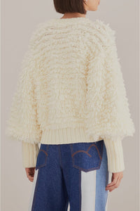 Cardigan à col V texturé en laine mélangée - Blanc