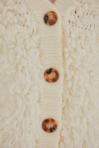 Cardigan à col V texturé en laine mélangée - Blanc