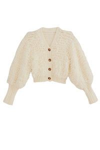 Cardigan à col V texturé en laine mélangée - Blanc