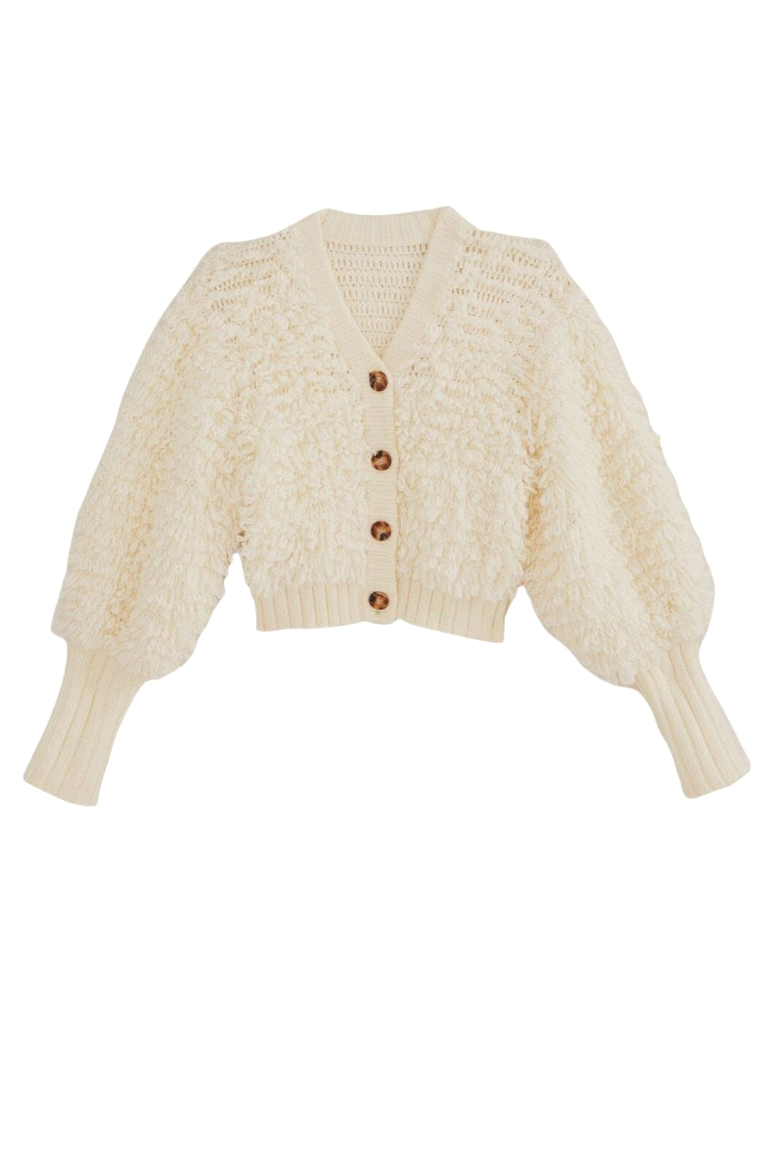 Cardigan à col V texturé en laine mélangée - Blanc