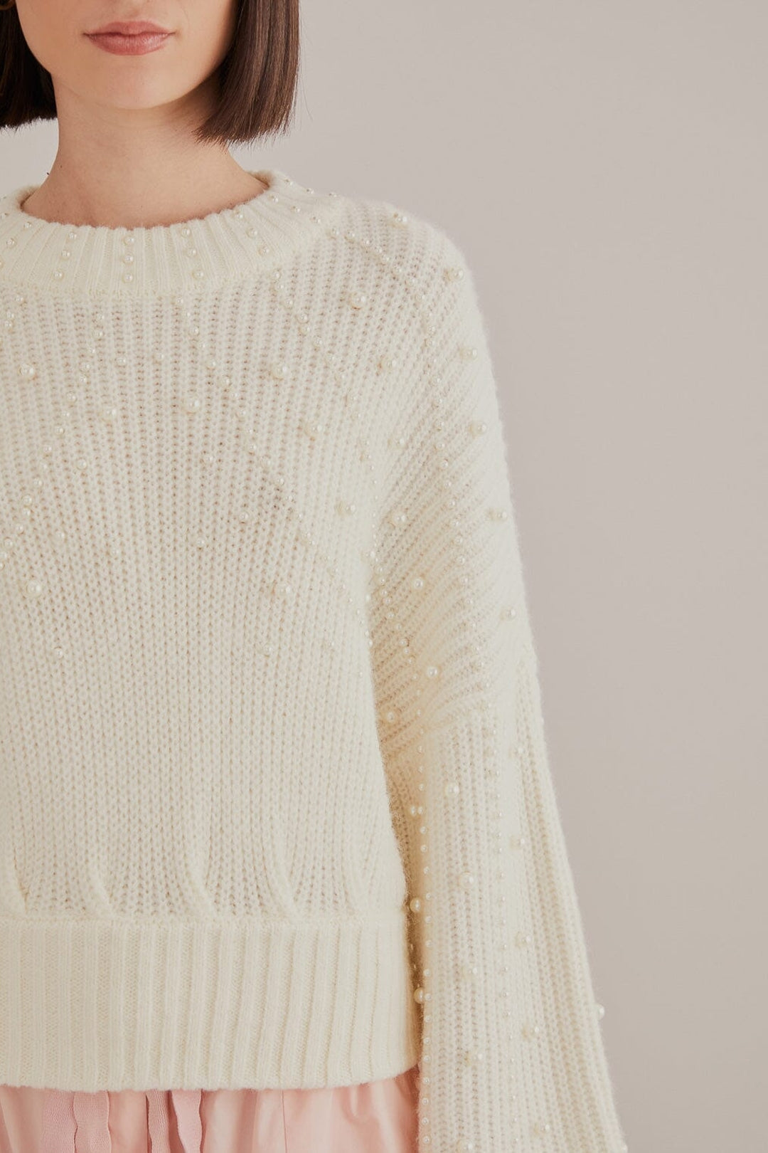 Pull Bubble avec broderie de perles - Blanc