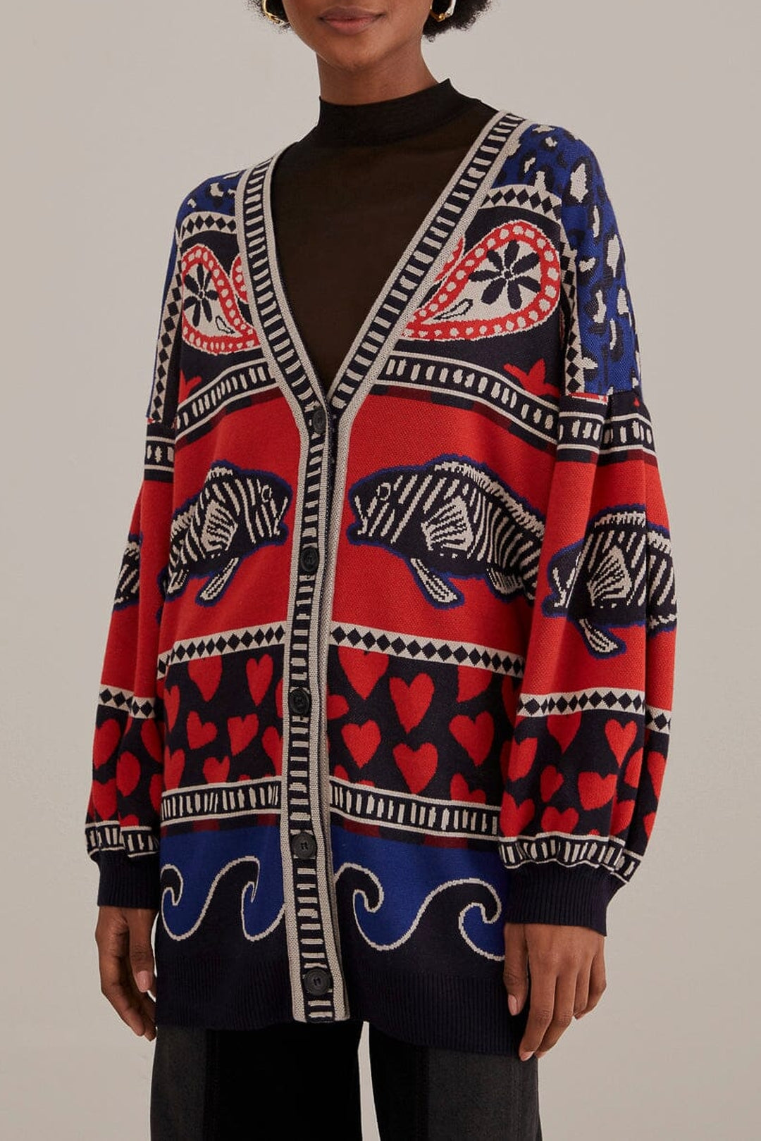 Cardigan en maille à imprimés - Bleu