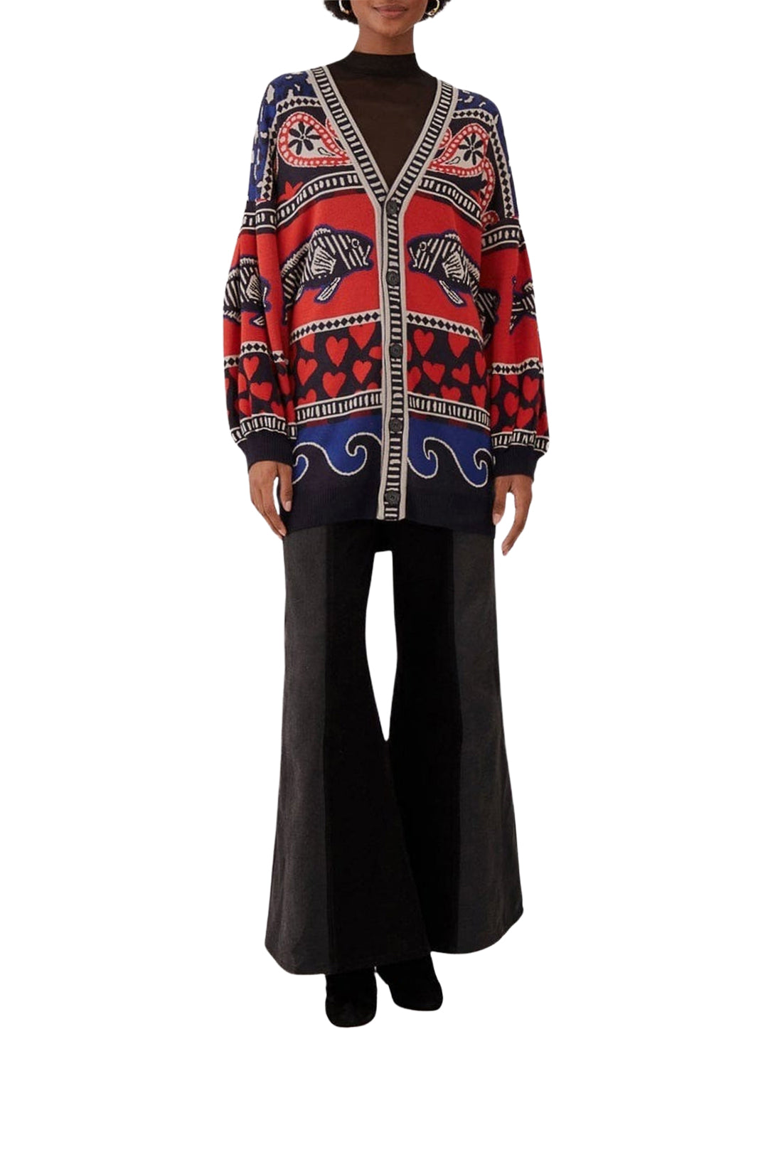 Cardigan en maille à imprimés - Bleu