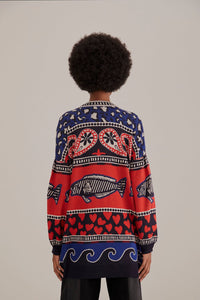 Cardigan en maille à imprimés - Bleu