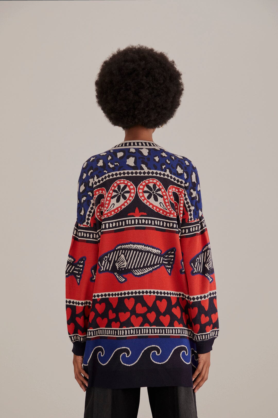 Cardigan en maille à imprimés - Bleu