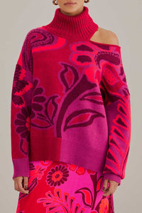 Pull à fleurs audacieuses en maille - Rose