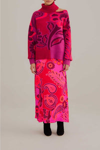 Pull à fleurs audacieuses en maille - Rose