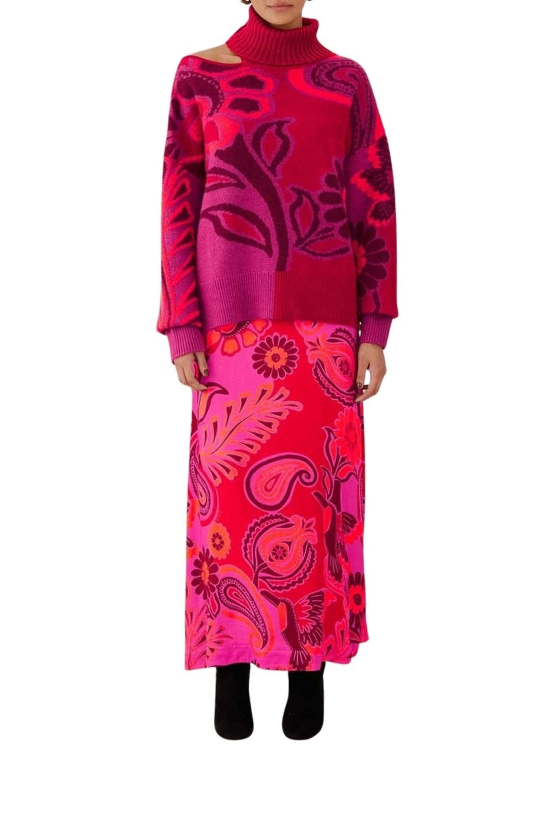Pull à fleurs audacieuses en maille - Rose