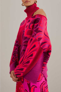Pull à fleurs audacieuses en maille - Rose