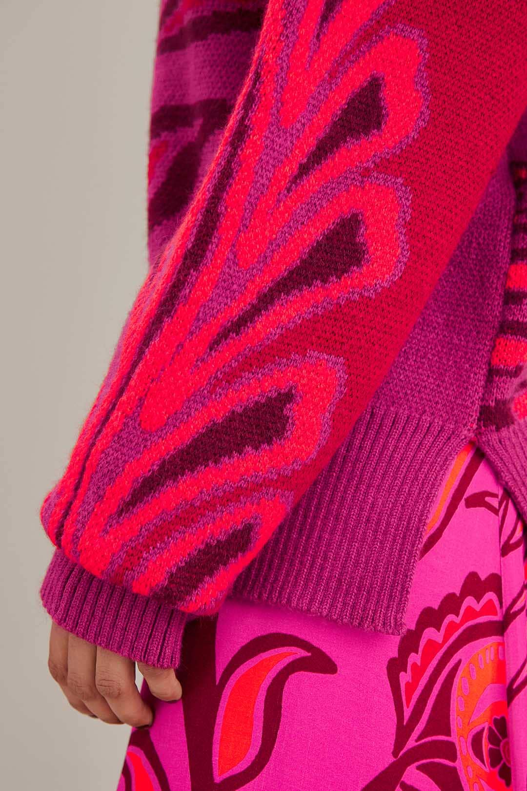 Pull à fleurs audacieuses en maille - Rose