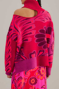 Pull à fleurs audacieuses en maille - Rose