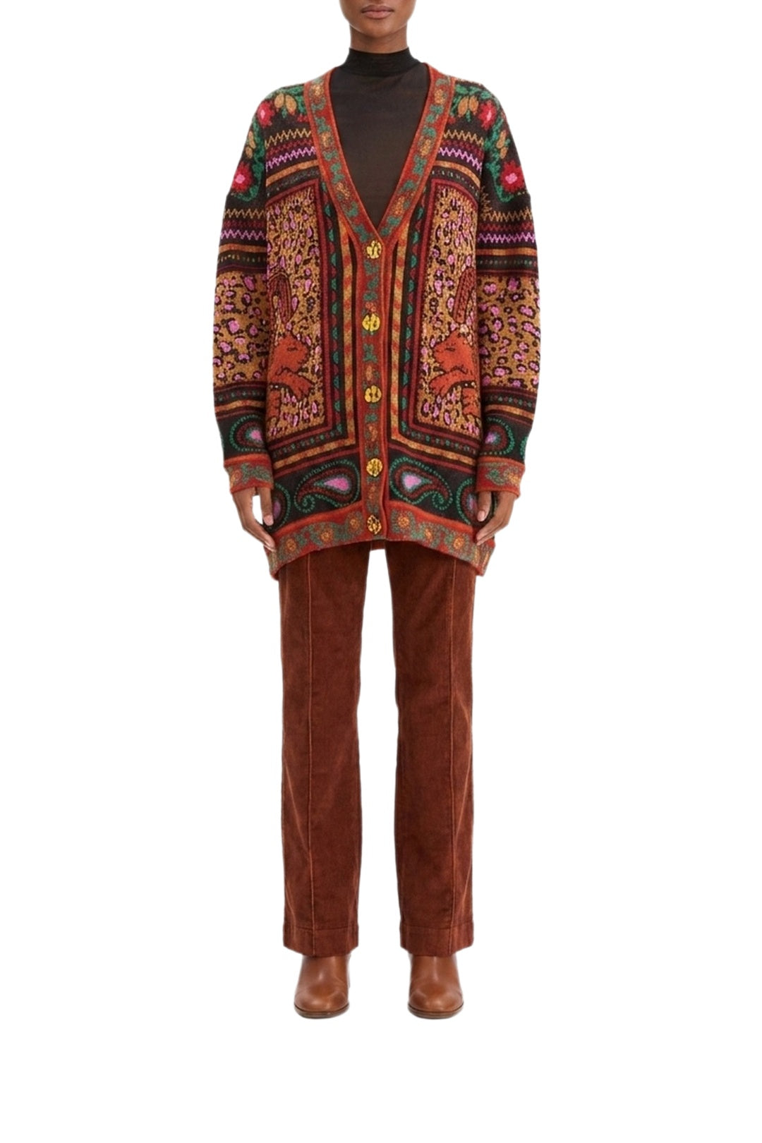 Cardigan en maille à imprimés - Marron