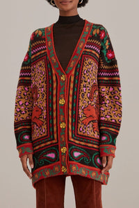 Printed knitted cardigan - Brown