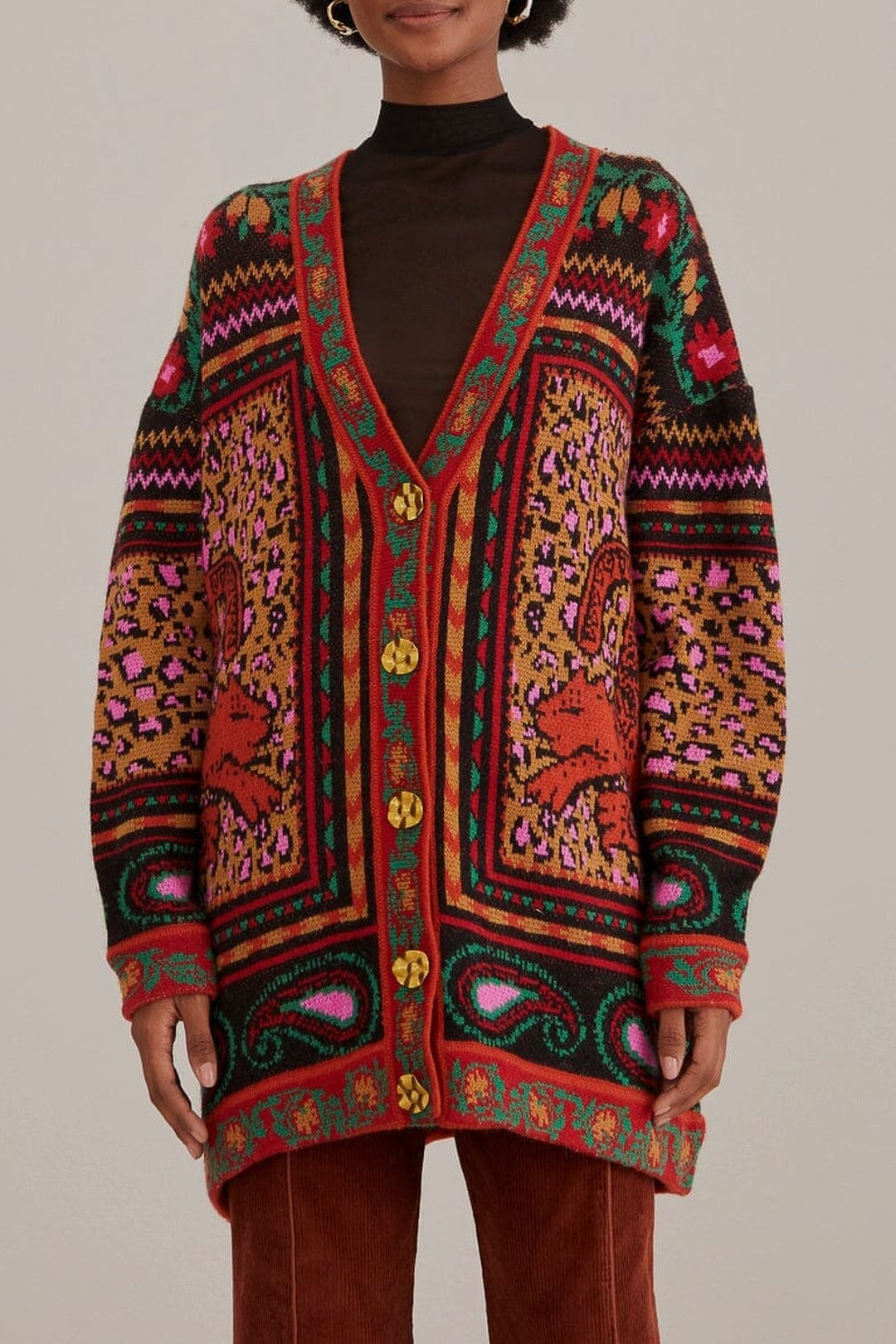 Printed knitted cardigan - Brown
