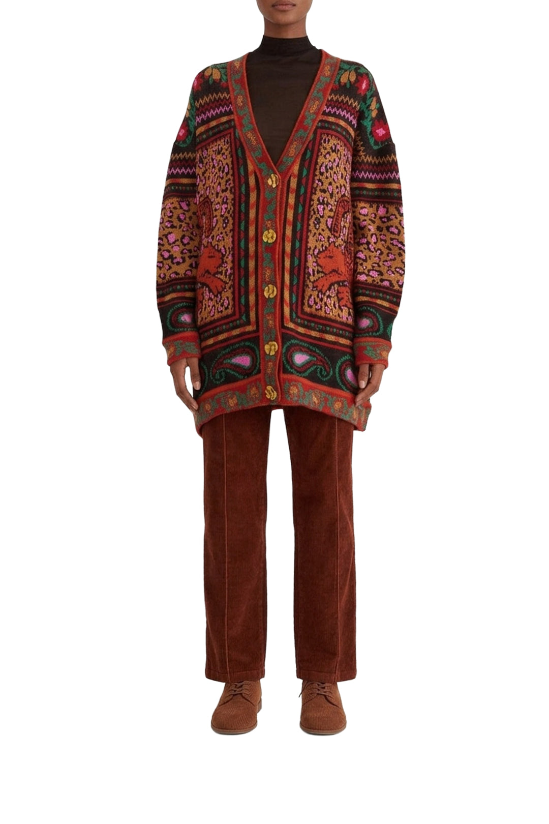 Cardigan en maille à imprimés - Marron