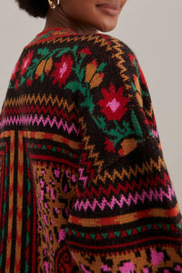 Cardigan en maille à imprimés - Marron
