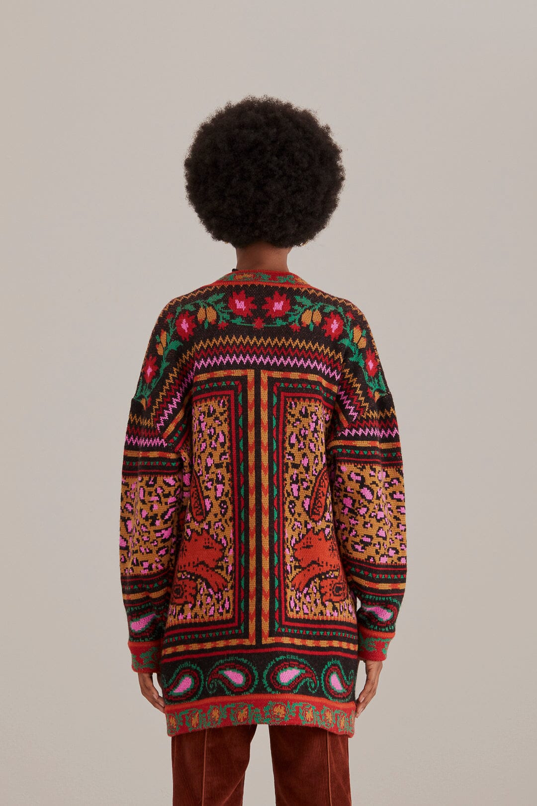 Cardigan en maille à imprimés - Marron