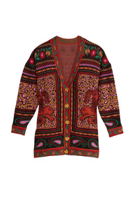 Cardigan en maille à imprimés - Marron