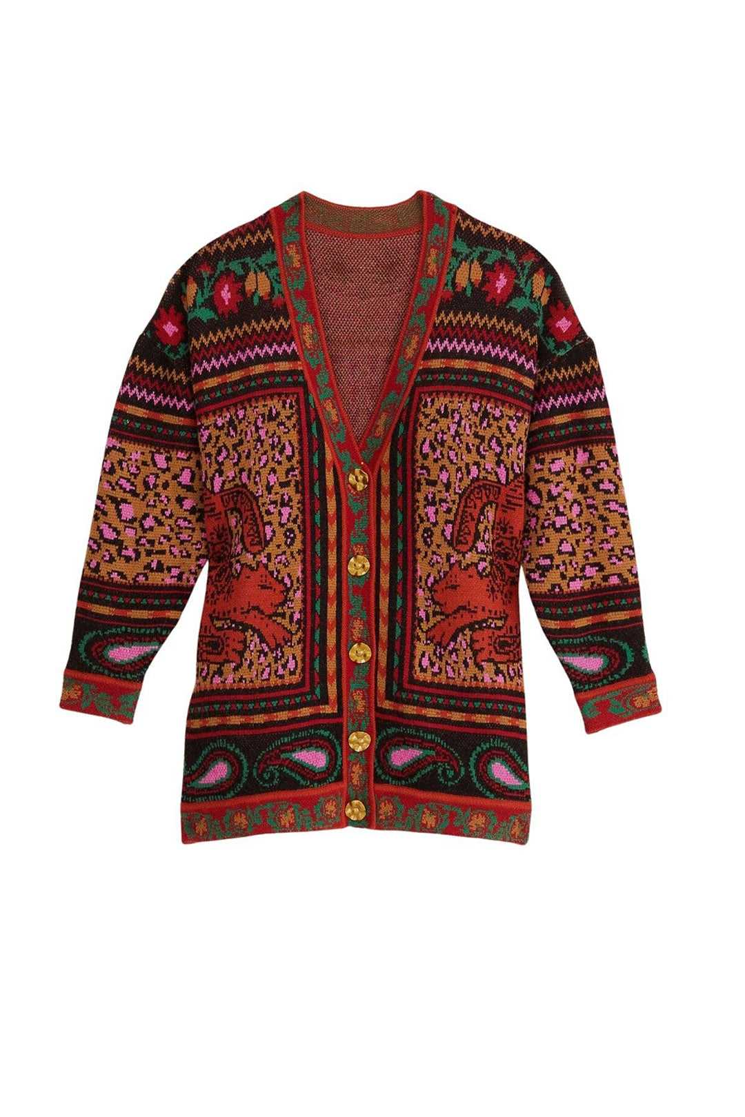 Cardigan en maille à imprimés - Marron