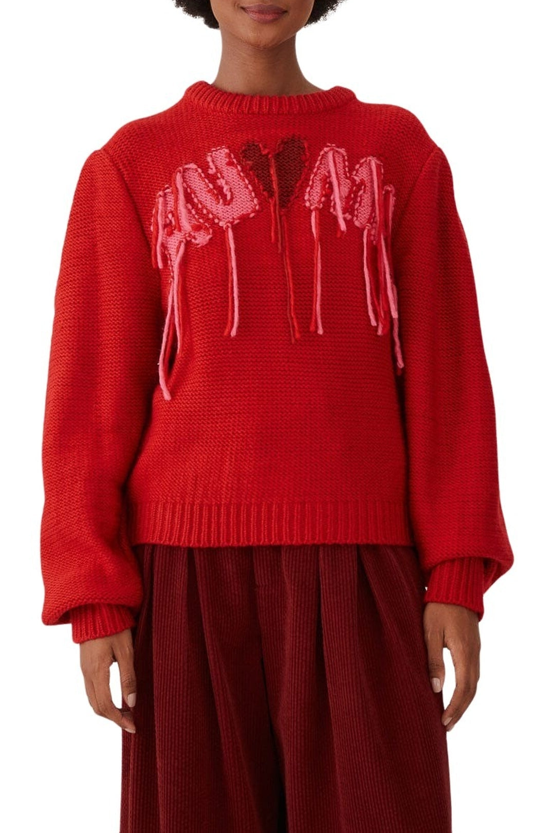 MEDIA OFF LINE_Pull à broderie Amour en maille - Rouge