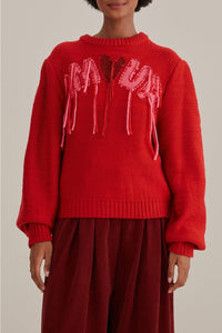 MEDIA OFF LINE_Pull à broderie Amour en maille - Rouge