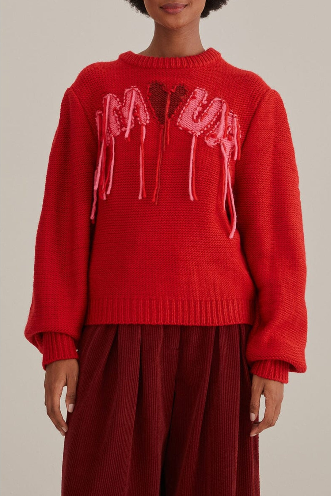 MEDIA OFF LINE_Pull à broderie Amour en maille - Rouge