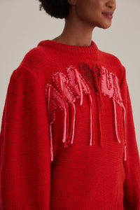 MEDIA OFF LINE_Pull à broderie Amour en maille - Rouge