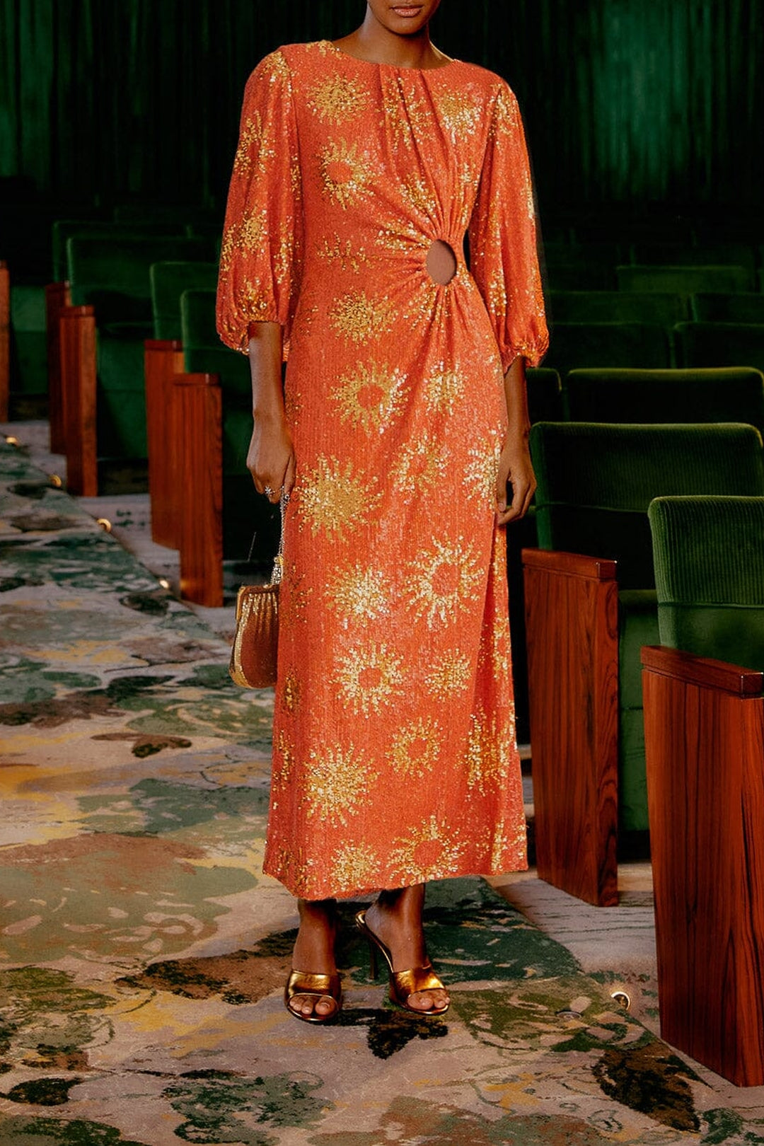Robe longue à sequins - Orange
