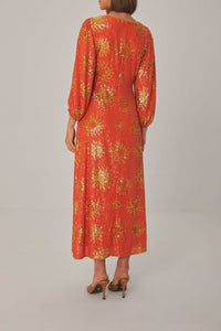 Robe longue à sequins - Orange