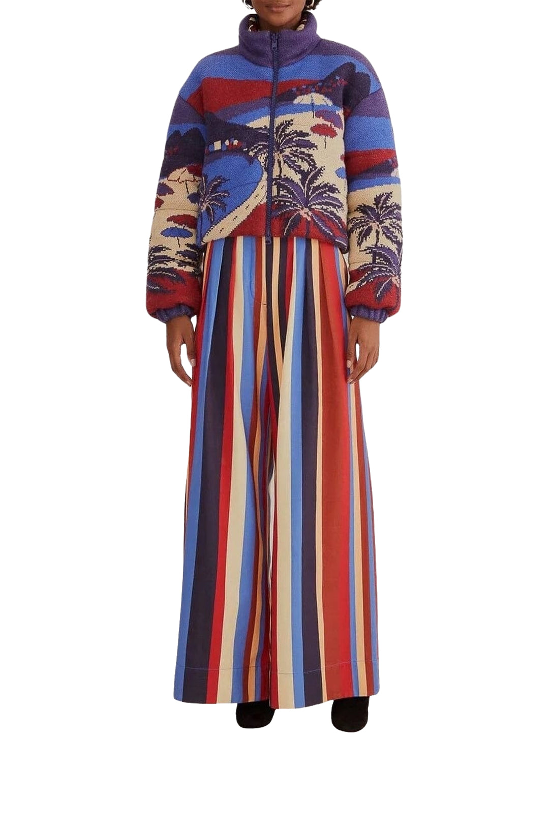 Pantalon large à rayures en coton - Multicolore