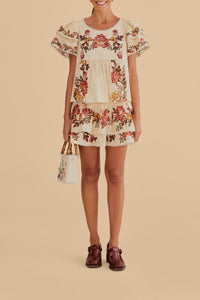 Jupe courte à fleurs Léopard en coton - Beige