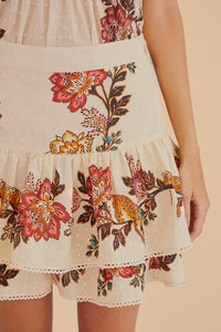Jupe courte à fleurs Léopard en coton - Beige