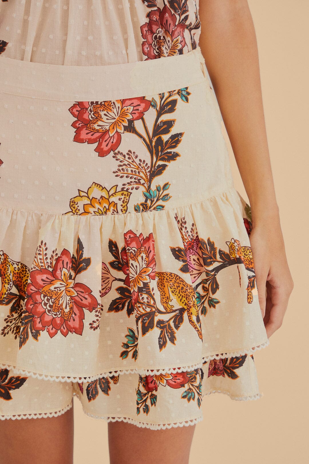 Jupe courte à fleurs Léopard en coton - Beige