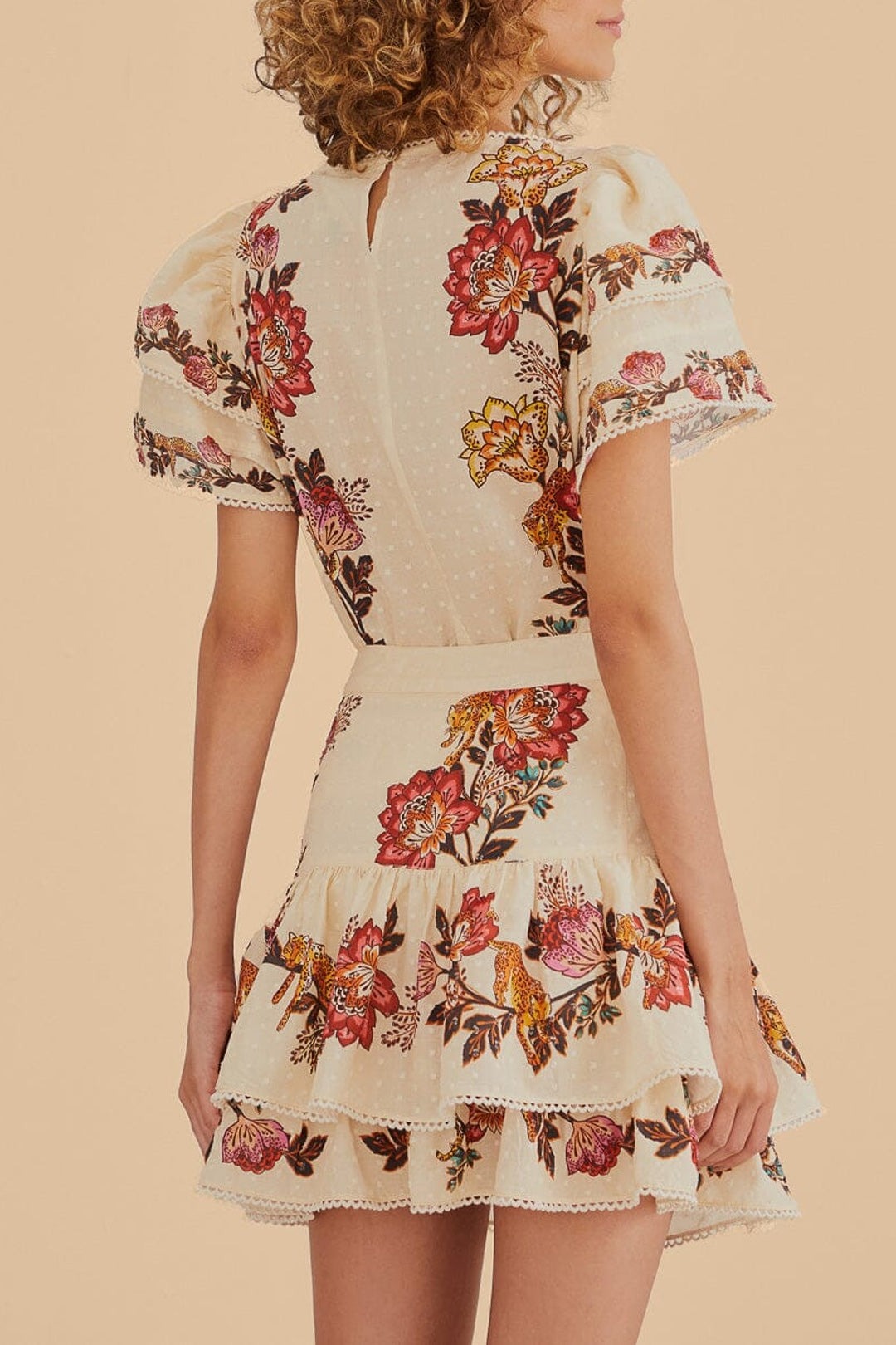Jupe courte à fleurs Léopard en coton - Beige