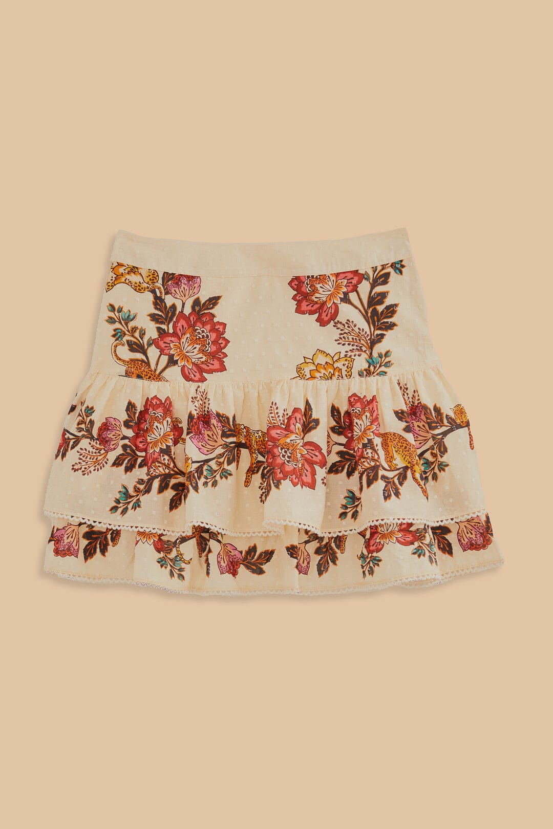 Jupe courte à fleurs Léopard en coton - Beige