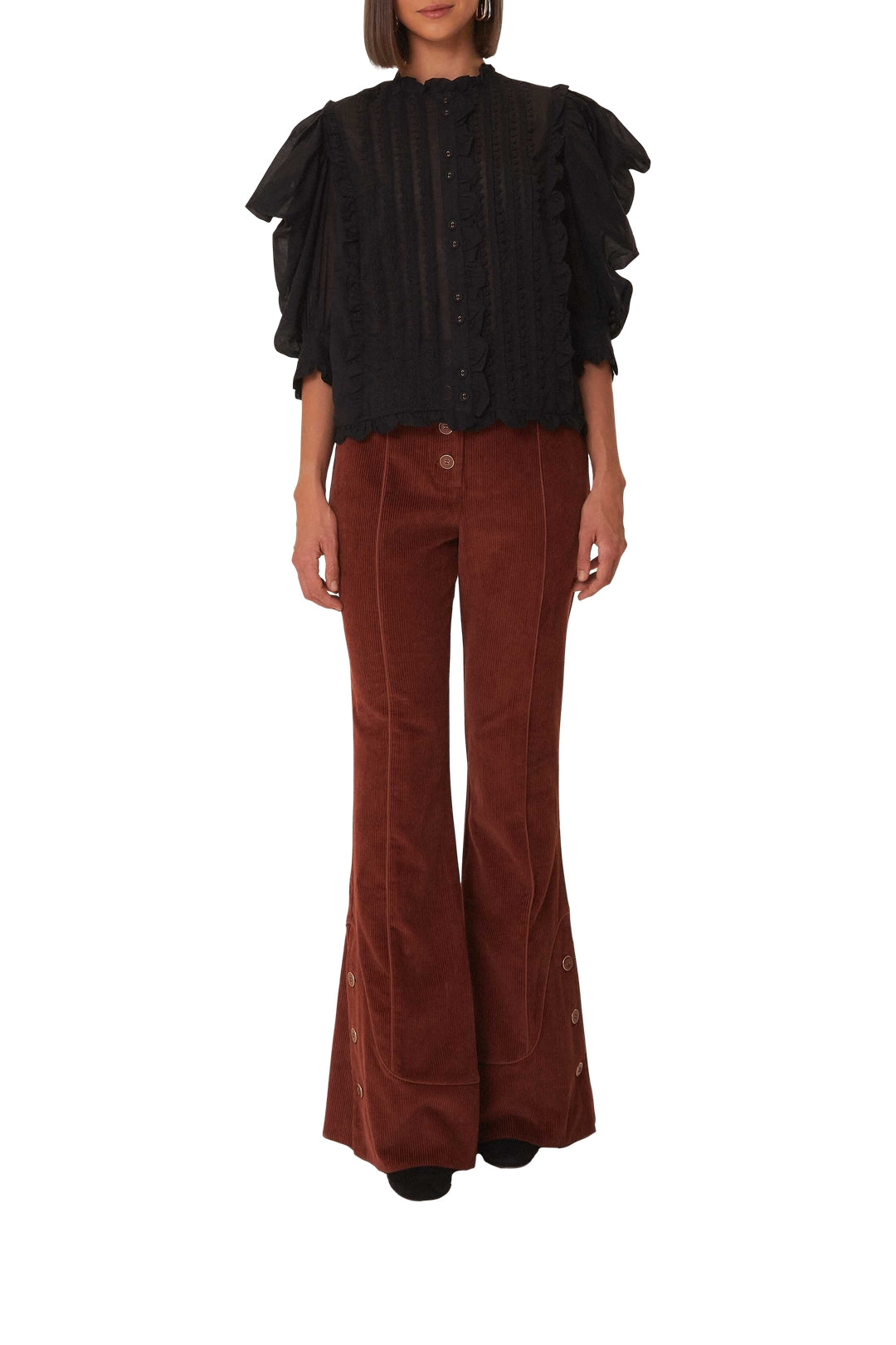 Blouse à manches courtes bouffantes - Noir