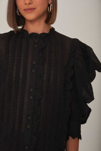 Blouse à manches courtes bouffantes - Noir