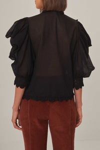 Blouse à manches courtes bouffantes - Noir