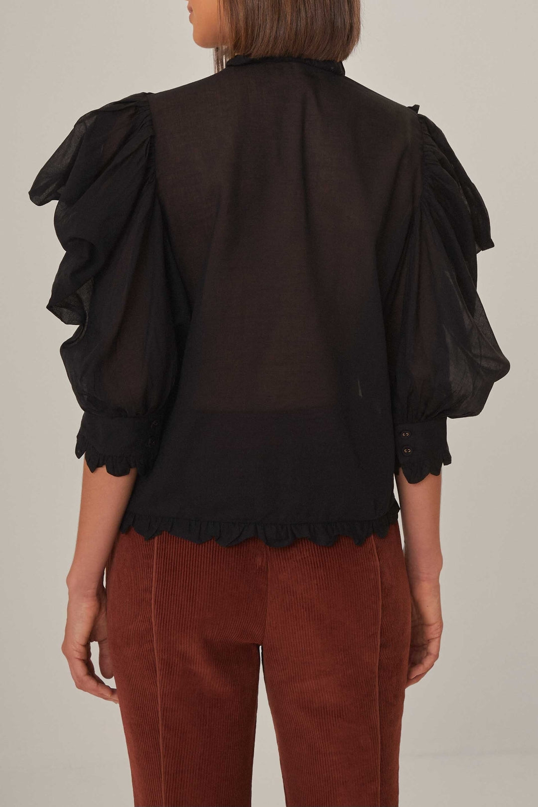 Blouse à manches courtes bouffantes - Noir
