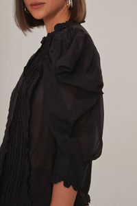 Blouse à manches courtes bouffantes - Noir