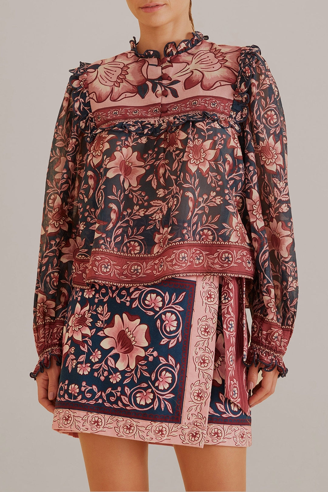 Blouse Ainika Charm à manches longues en coton - Rose