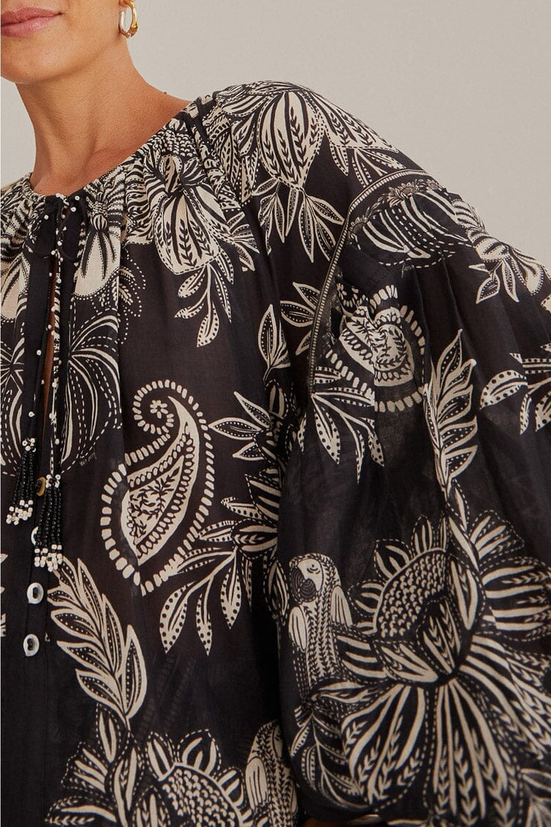 Blouse Paisley Bloom en coton - Noir