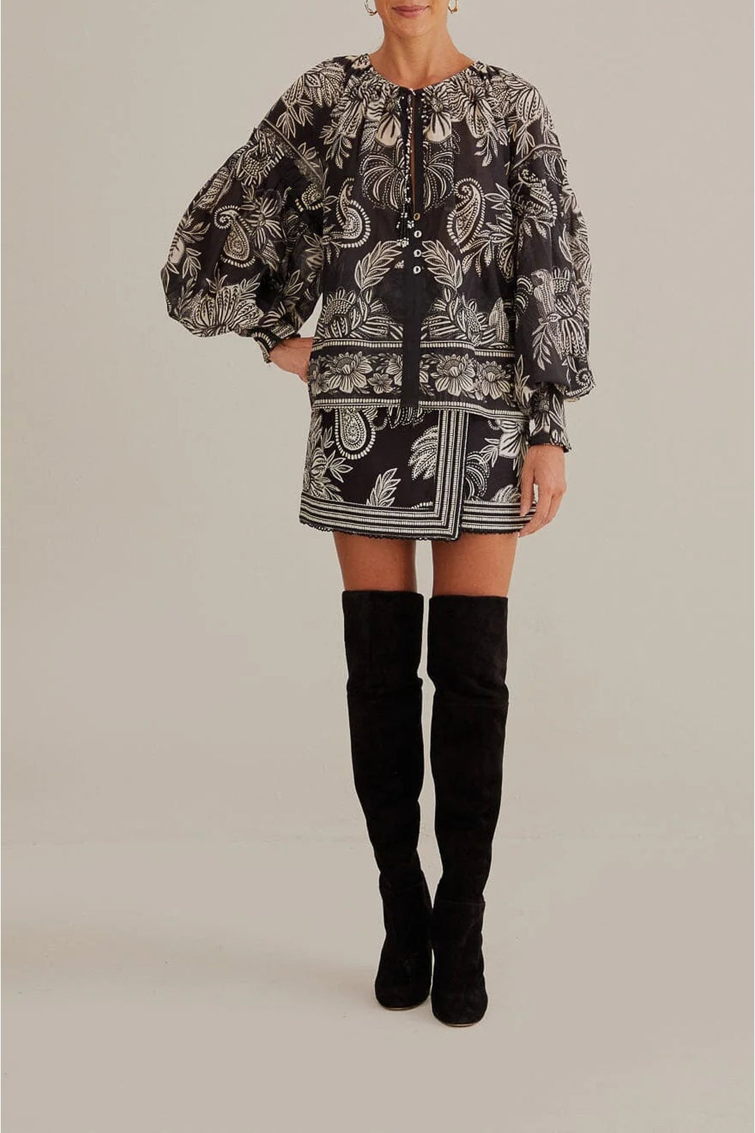 Blouse Paisley Bloom en coton - Noir