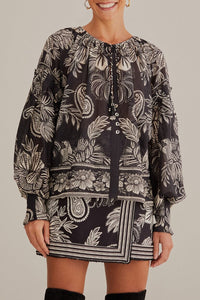 Blouse Paisley Bloom en coton - Noir